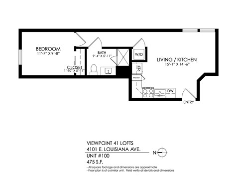 A floor plan for a living space and kitchen area.
